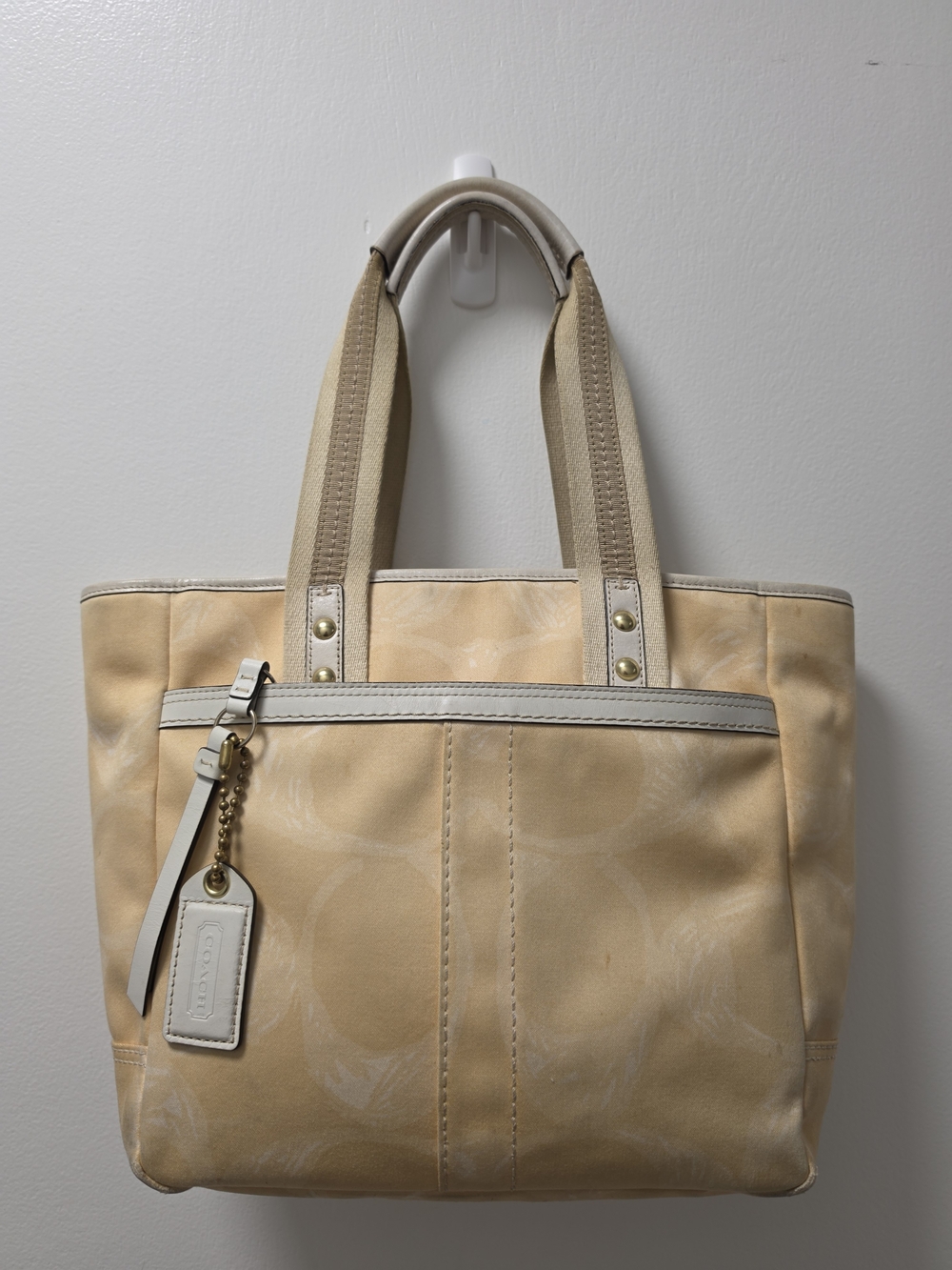 Coach Beige Signature Jacquard Canvas Tote Bag